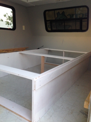 Bed Support / Future Storage in travel trailer turned tiny house