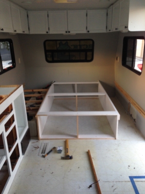Bed Support / Future Storage in travel trailer turned tiny house