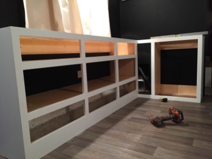 completed cabinet frame in travel trailer tuned tiny house remodel